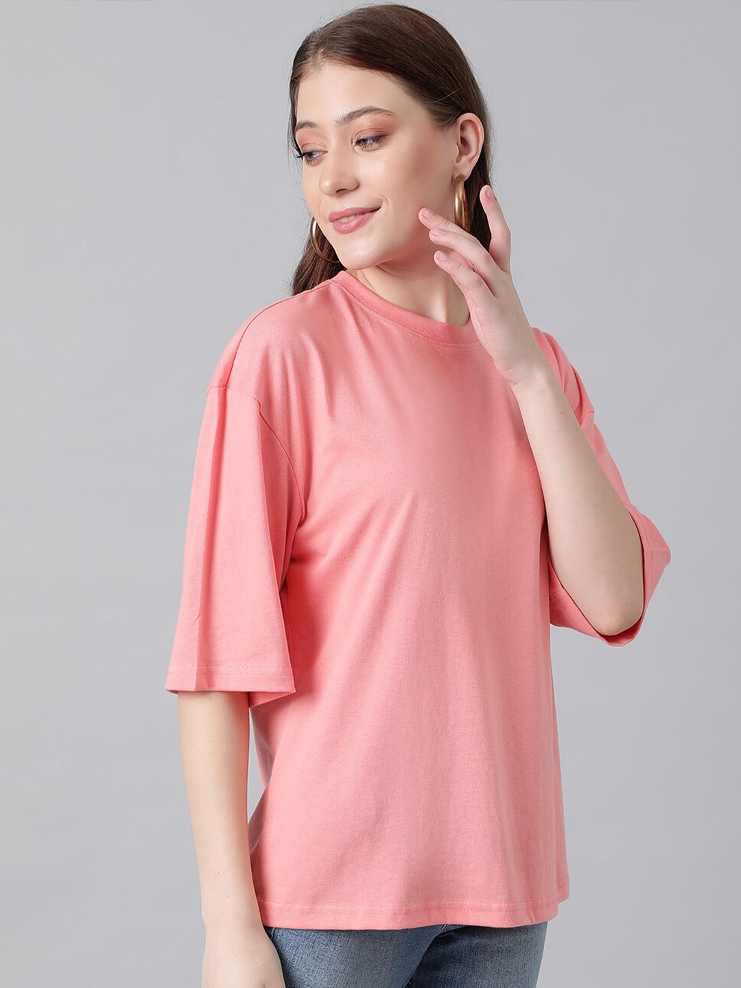 KOTTY Basics Pink Round Neck Oversized T-shirt
