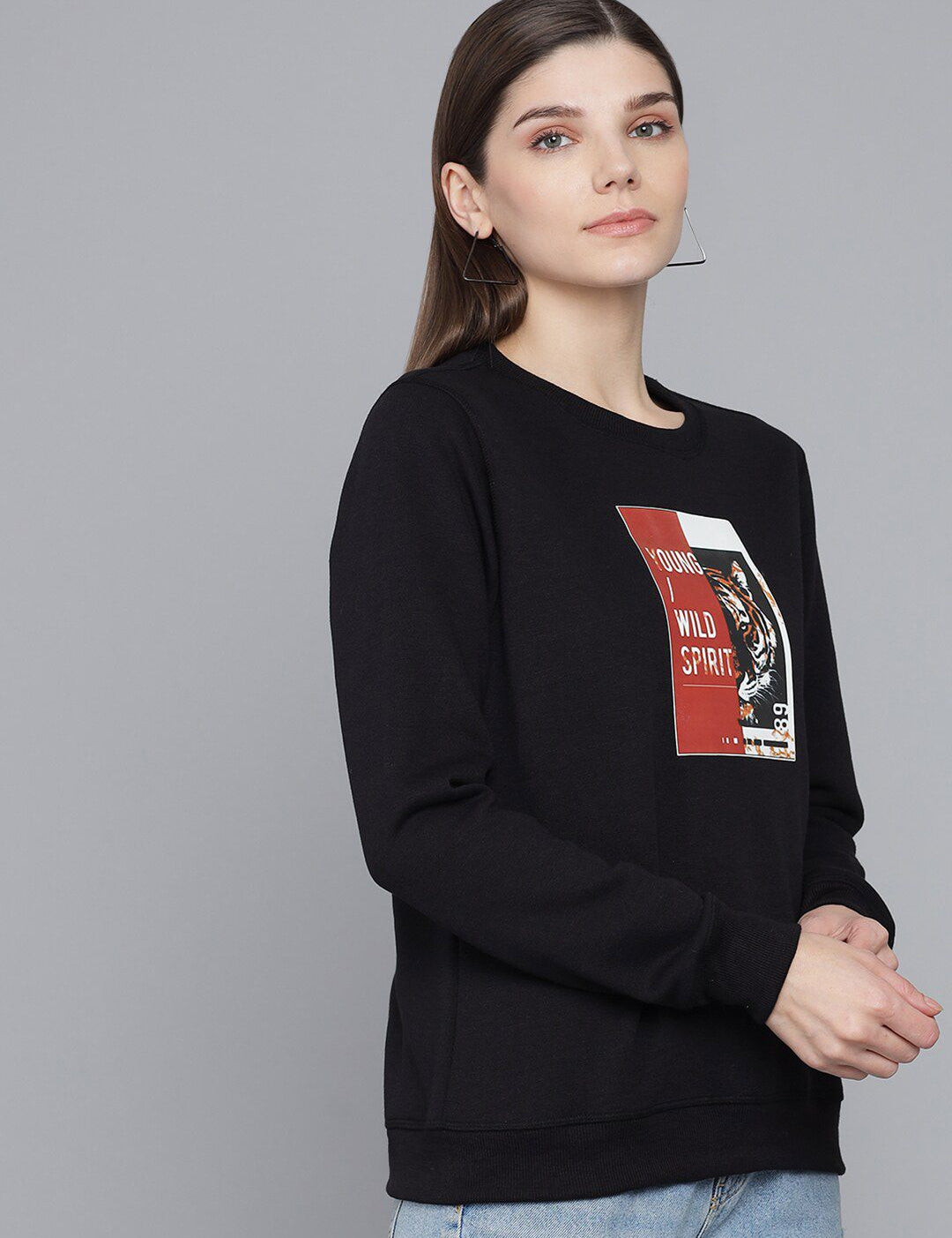 Kotty Women Black Printed Sweatshirt