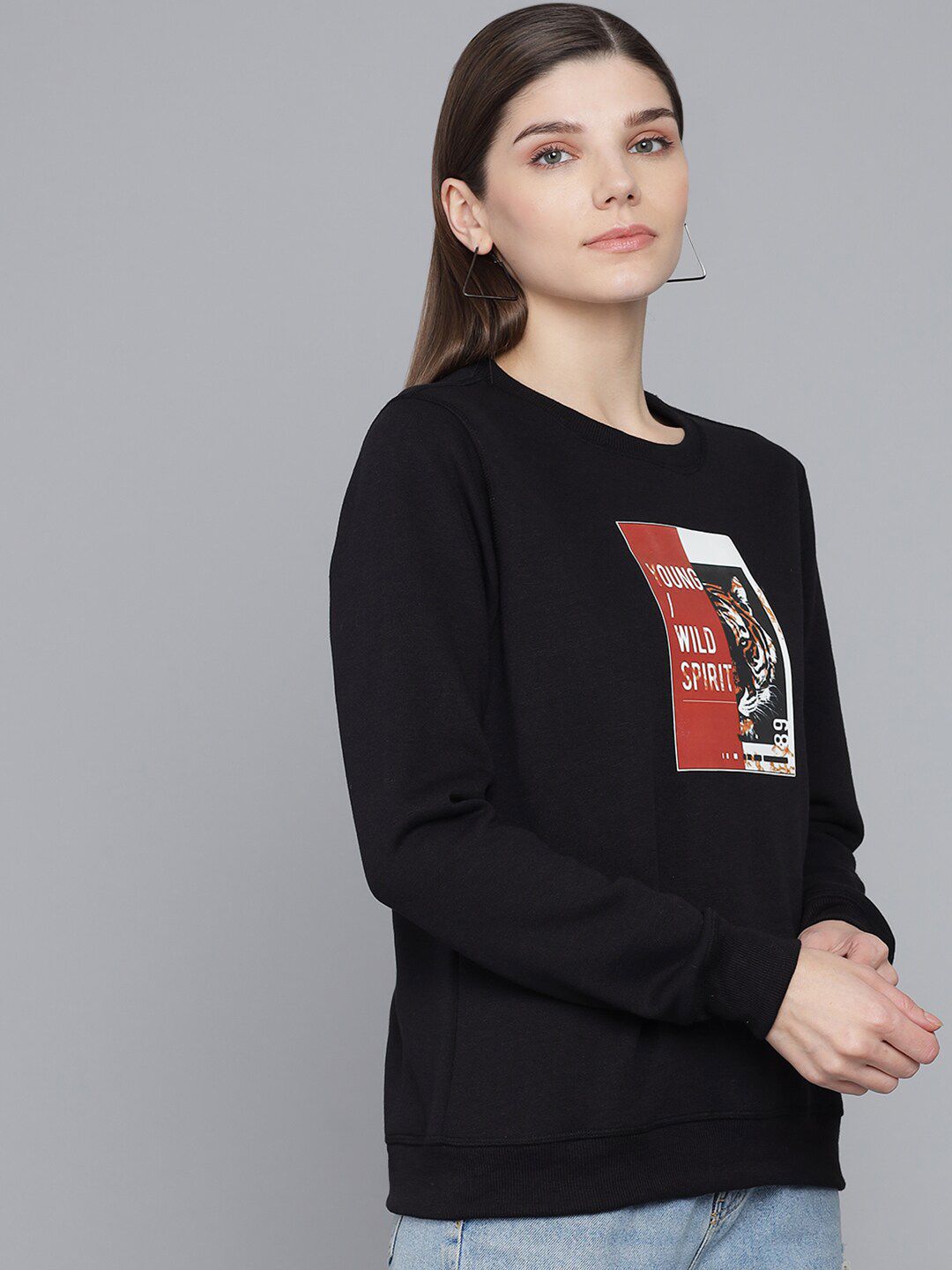 Kotty Women Black Printed Sweatshirt