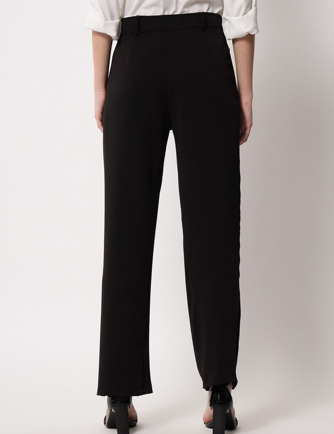 KOTTY BIZwear Women Black Relaxed Straight Leg Straight Fit High-Rise Easy Wash Pleated Trousers