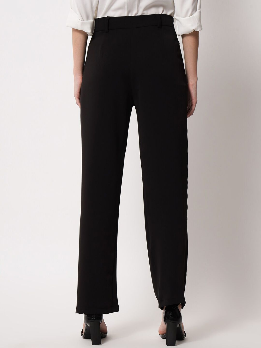 KOTTY BIZwear Women Black Relaxed Straight Leg Straight Fit High-Rise Easy Wash Pleated Trousers