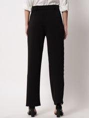 KOTTY BIZwear Women Black Relaxed Straight Leg Straight Fit High-Rise Easy Wash Pleated Trousers