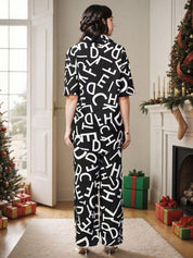 Kotty Black and White Printed Shirt Collar Shirt With Trouser