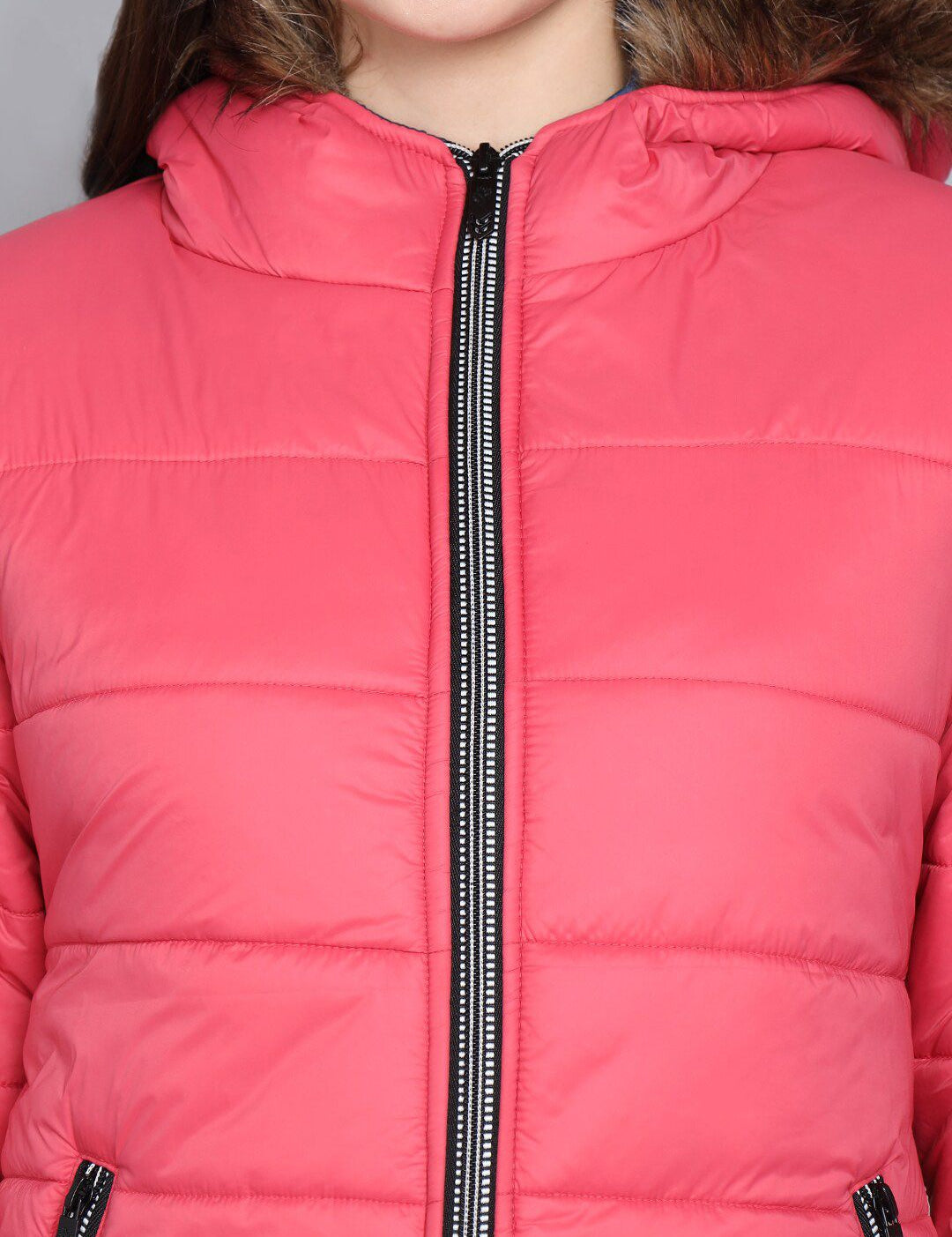 Kotty Women Pink Solid Outdoor Parka Jacket with Faux Fur Trim