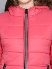 Kotty Women Pink Solid Outdoor Parka Jacket with Faux Fur Trim