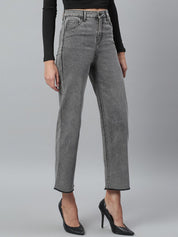 Kotty Women Grey Flared High-Rise Light Fade Stretchable Jeans