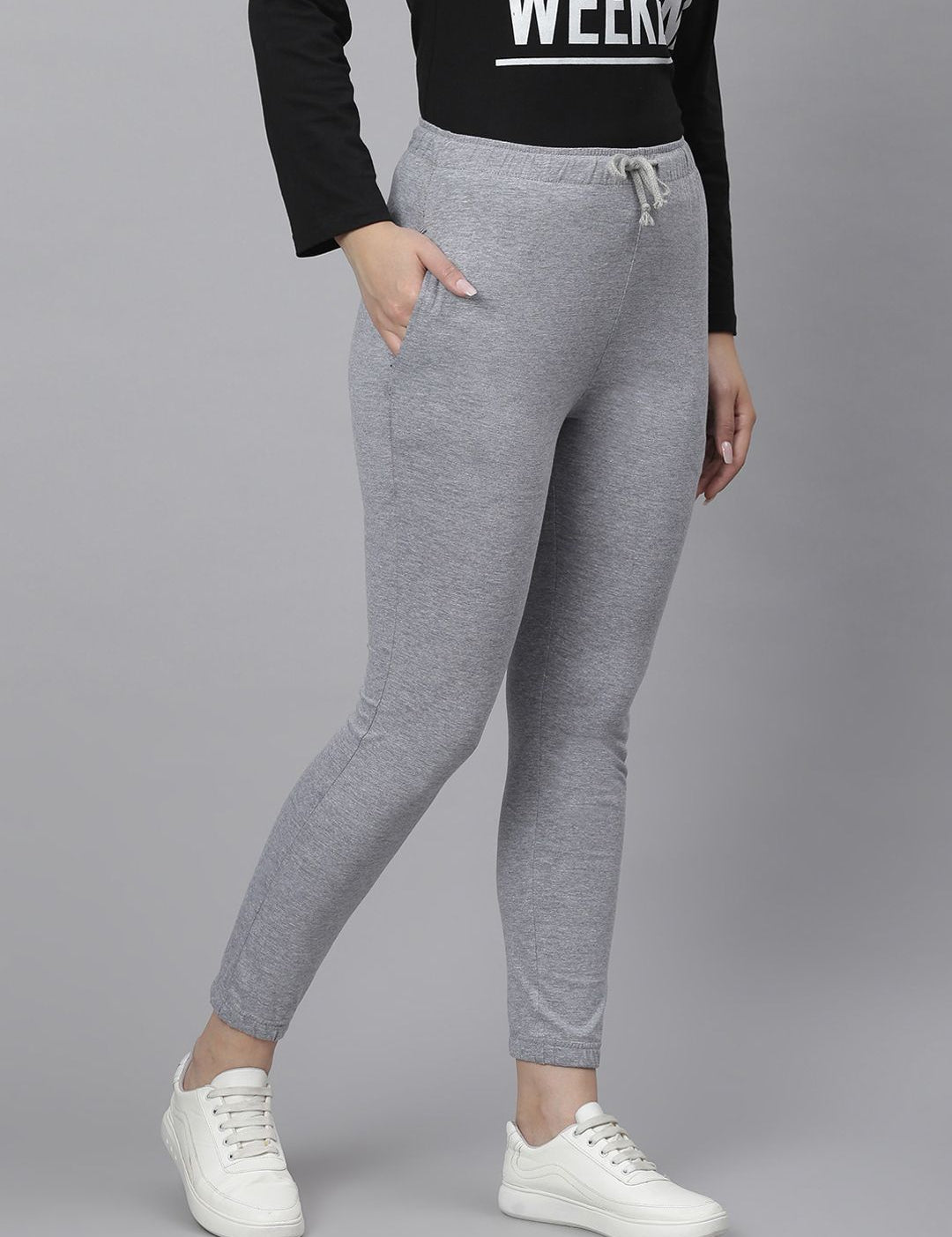 Kotty Women Grey Solid Straight-Fit Track Pants