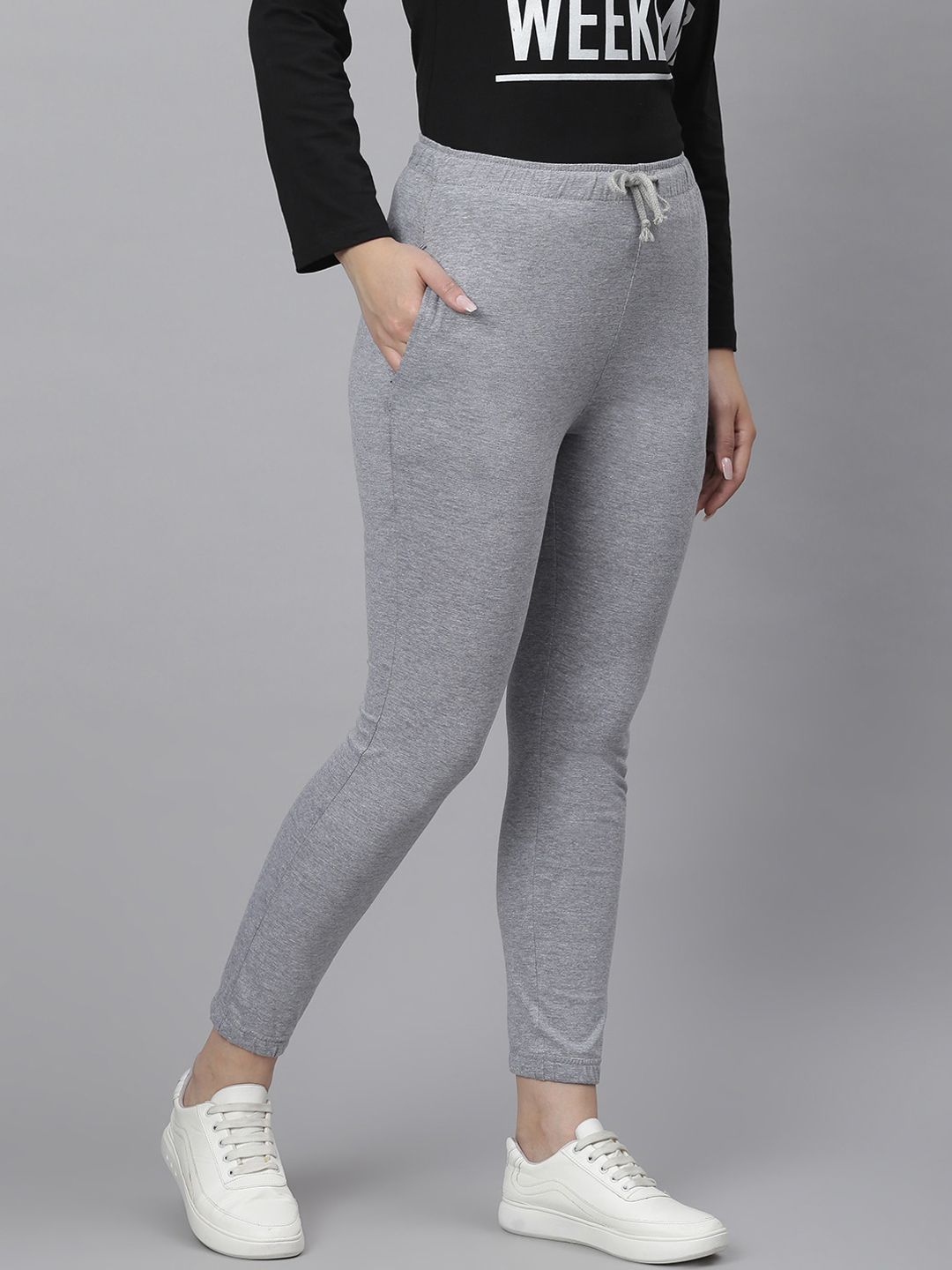 Kotty Women Grey Solid Straight-Fit Track Pants