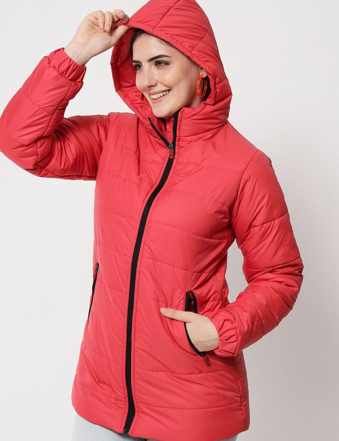 Kotty Women Red Solid Longline Padded Jacket