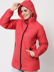 Kotty Women Red Solid Longline Padded Jacket