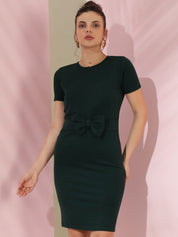 Stylecast X KOTTY Basics Bottle Green Front Bow Bodycon Dress