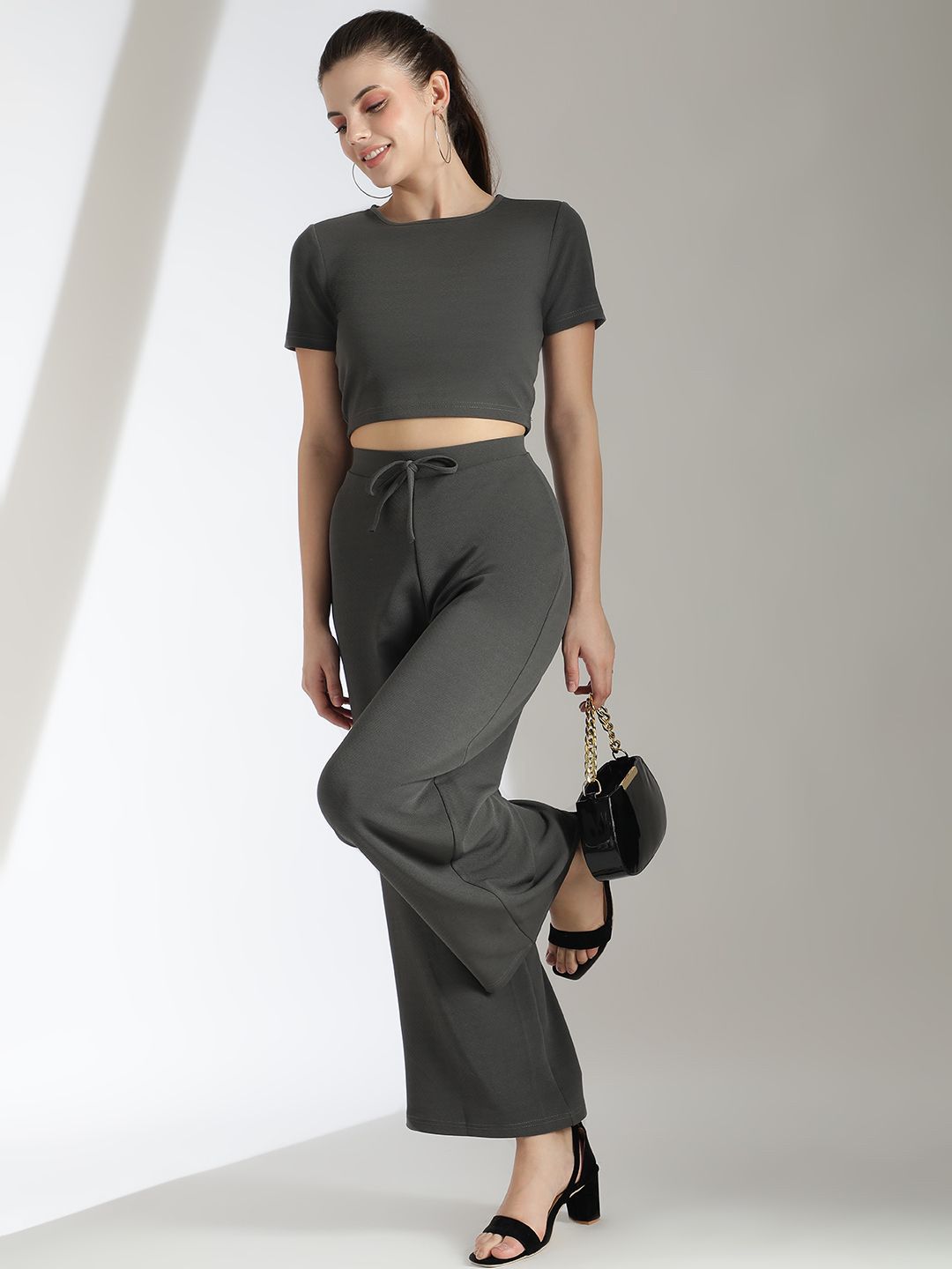 Kotty Grey Round Neck Top With Trousers