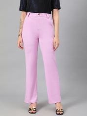 Kotty Women Purple Relaxed Straight Leg Fit High-Rise Easy Wash Trousers