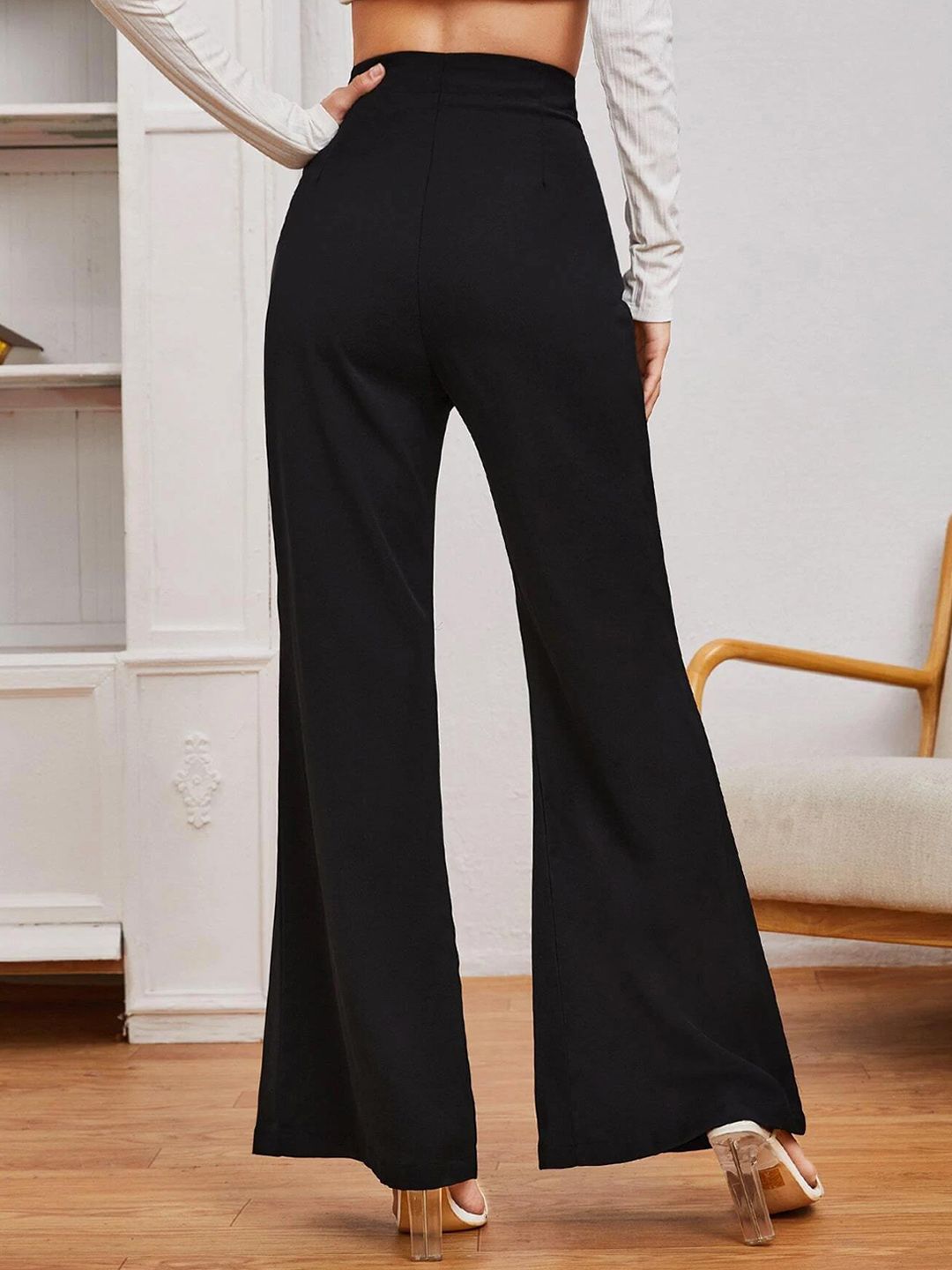 KOTTY BIZwear Women Relaxed Flared High-Rise Easy Wash Bootcut Trousers