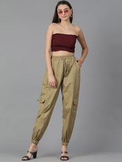 Kotty Women Brown High-Rise Easy Wash Cotton Joggers