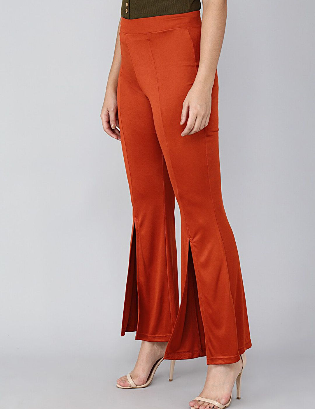 Kotty Women Orange Flared High Rise Bootcut Trousers