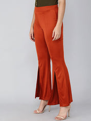 Kotty Women Orange Flared High Rise Bootcut Trousers