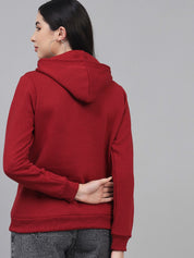 Kotty Women Maroon Printed Hooded Sweatshirt