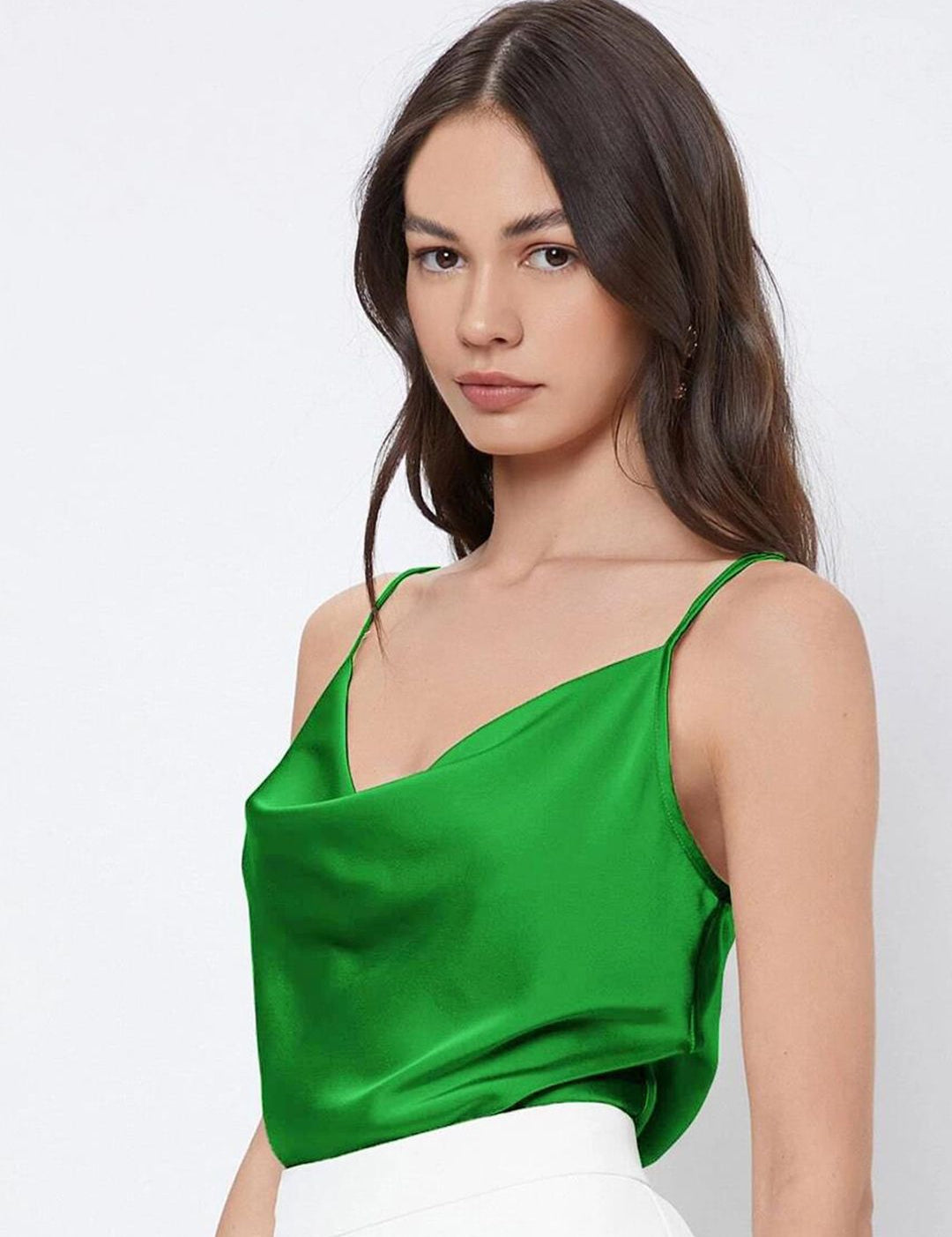 Kotty Green Cowl Neck Sleeveless Satin Top