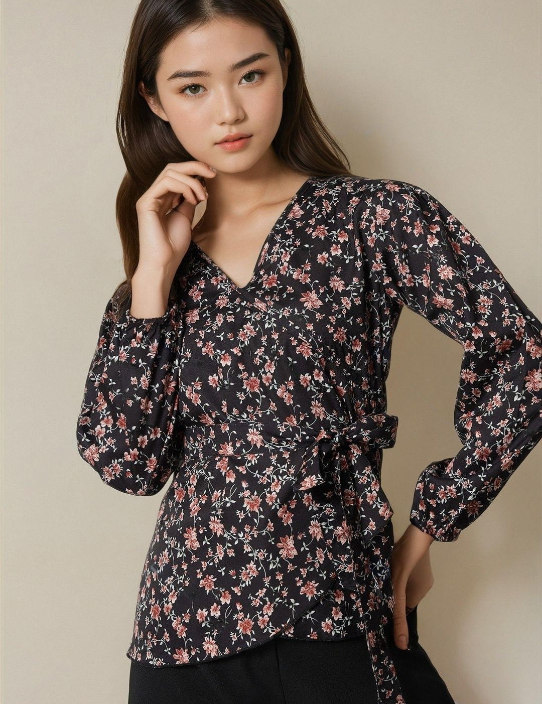 Kotty Women Floral Printed V-neck Wrap Top