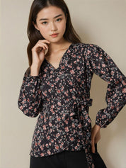 Kotty Women Floral Printed V-neck Wrap Top