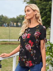 Kotty Floral Printed Round Neck Crepe Top