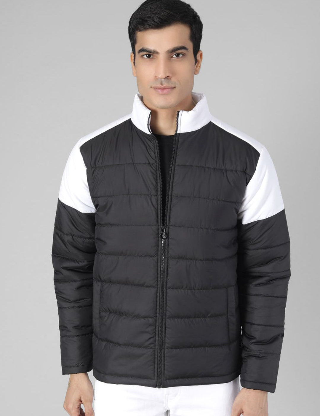 Kotty Men Black & White Colourblocked Padded Jacket