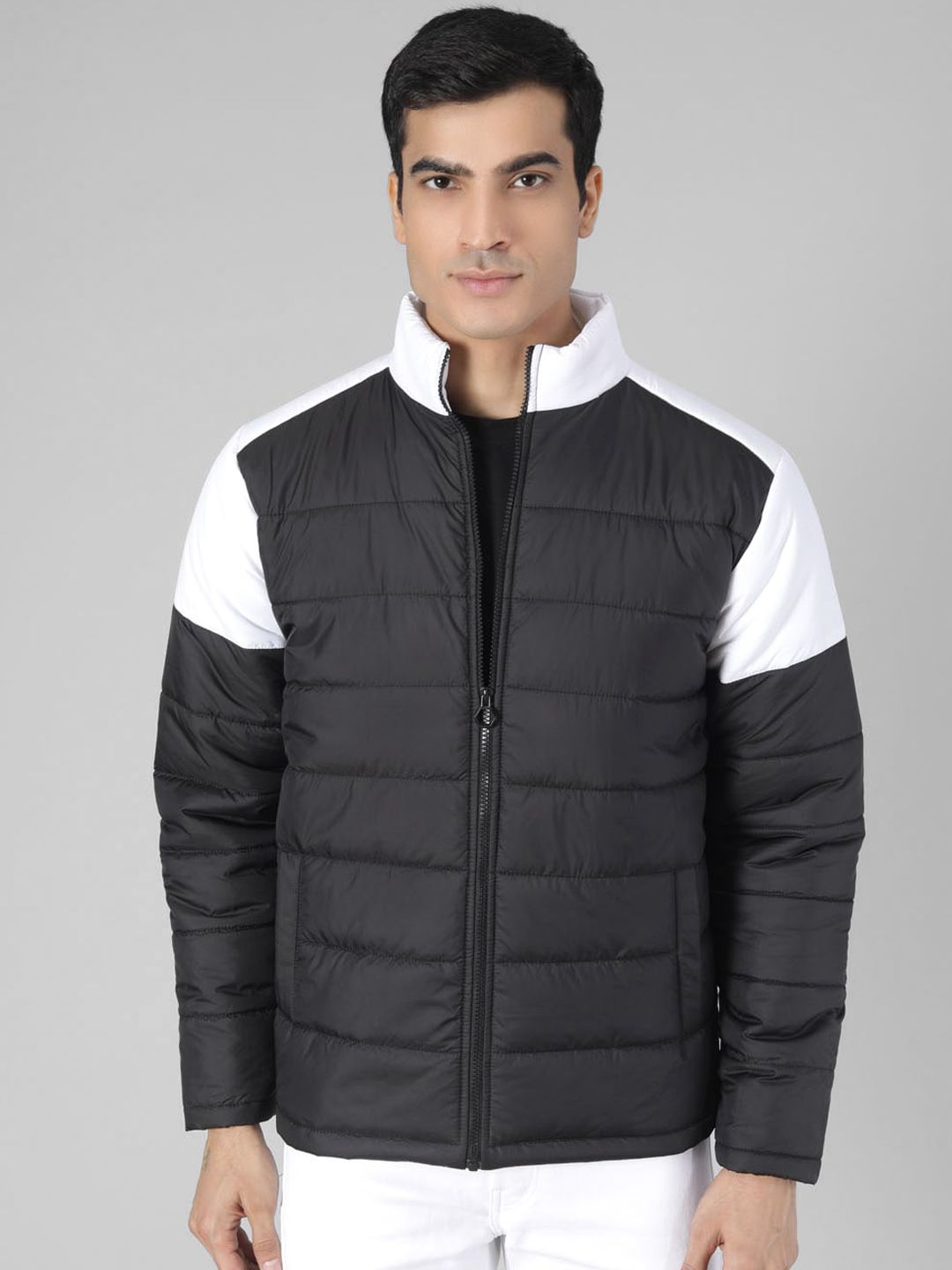 Kotty Men Black & White Colourblocked Padded Jacket
