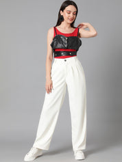 Kotty Women White Relaxed Straight Leg Straight Fit High-Rise Easy Wash Pleated Trousers