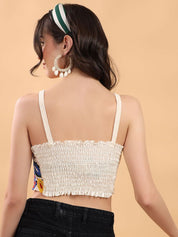 Kotty Embellished Print Cotton Crop Top