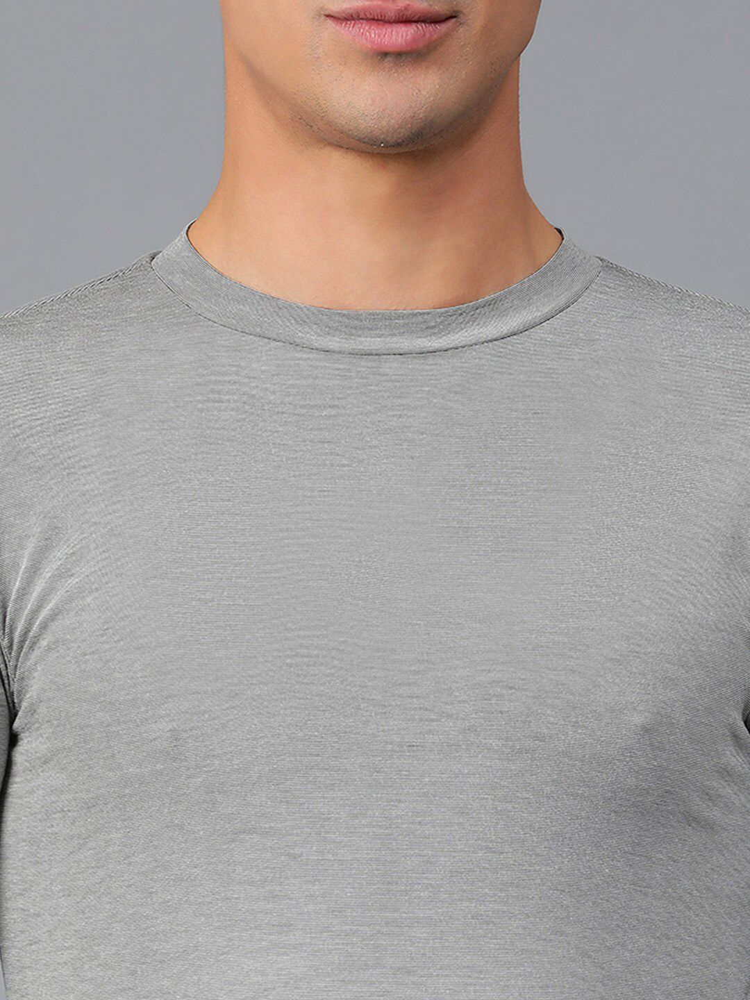 Kotty Grey Round Neck Long Sleeves Regular T-shirt