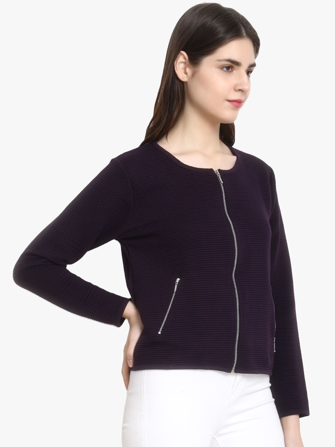 Kotty Women Purple Self Design Lightweight Tailored Jacket