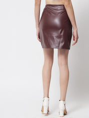 Kotty Women Brown Solid Faux Leather Mini Skirt
