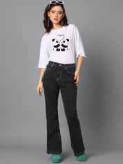 Kotty White Graphic Printed Round Neck Oversized T-shirt