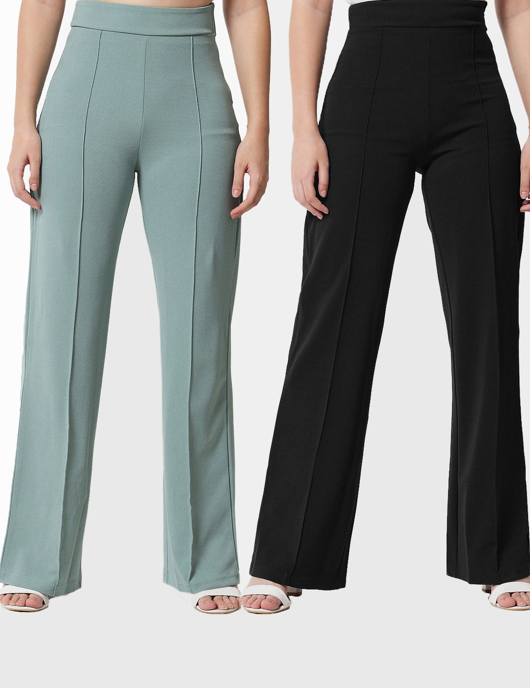 Kotty Women Pack of 2 Relaxed Straight Leg Straight Fit High-Rise Easy Wash Trousers