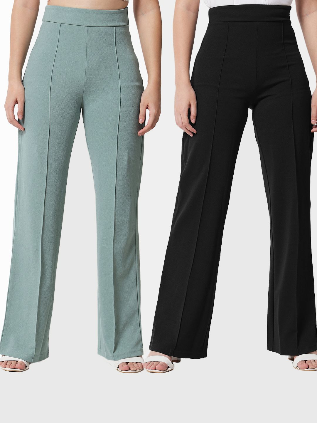 Kotty Women Pack of 2 Relaxed Straight Leg Straight Fit High-Rise Easy Wash Trousers