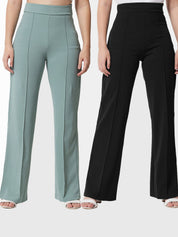 Kotty Women Pack of 2 Relaxed Straight Leg Straight Fit High-Rise Easy Wash Trousers