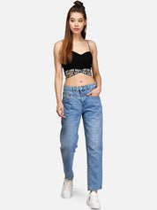 Kotty Women Blue Boyfriend Fit Mid-Rise Clean Look Jeans