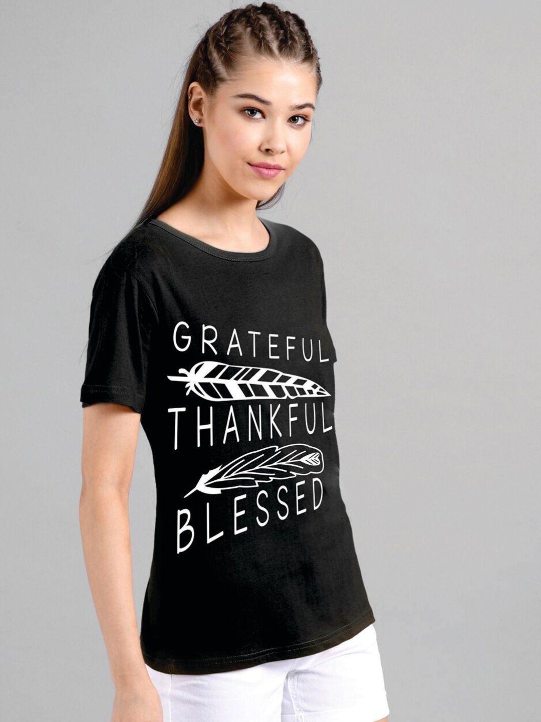 Kotty Women Black Printed Round Neck T-shirt