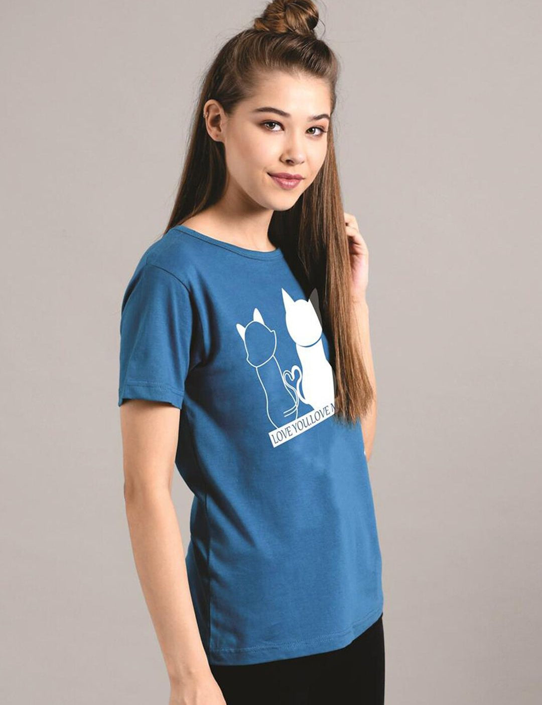 Kotty Women Blue Printed Round Neck T-shirt