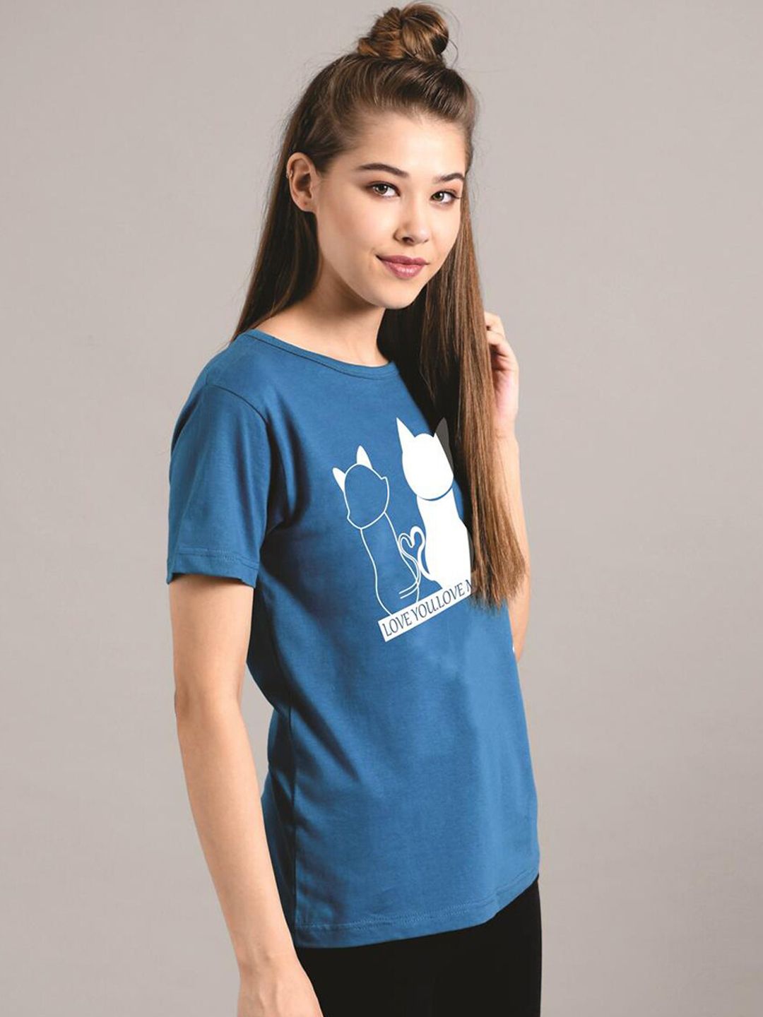 Kotty Women Blue Printed Round Neck T-shirt