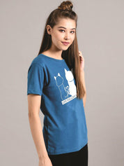 Kotty Women Blue Printed Round Neck T-shirt