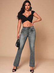 Kotty Women Grey Jean Bootcut Heavy Fade Clean Look Stretchable Jeans