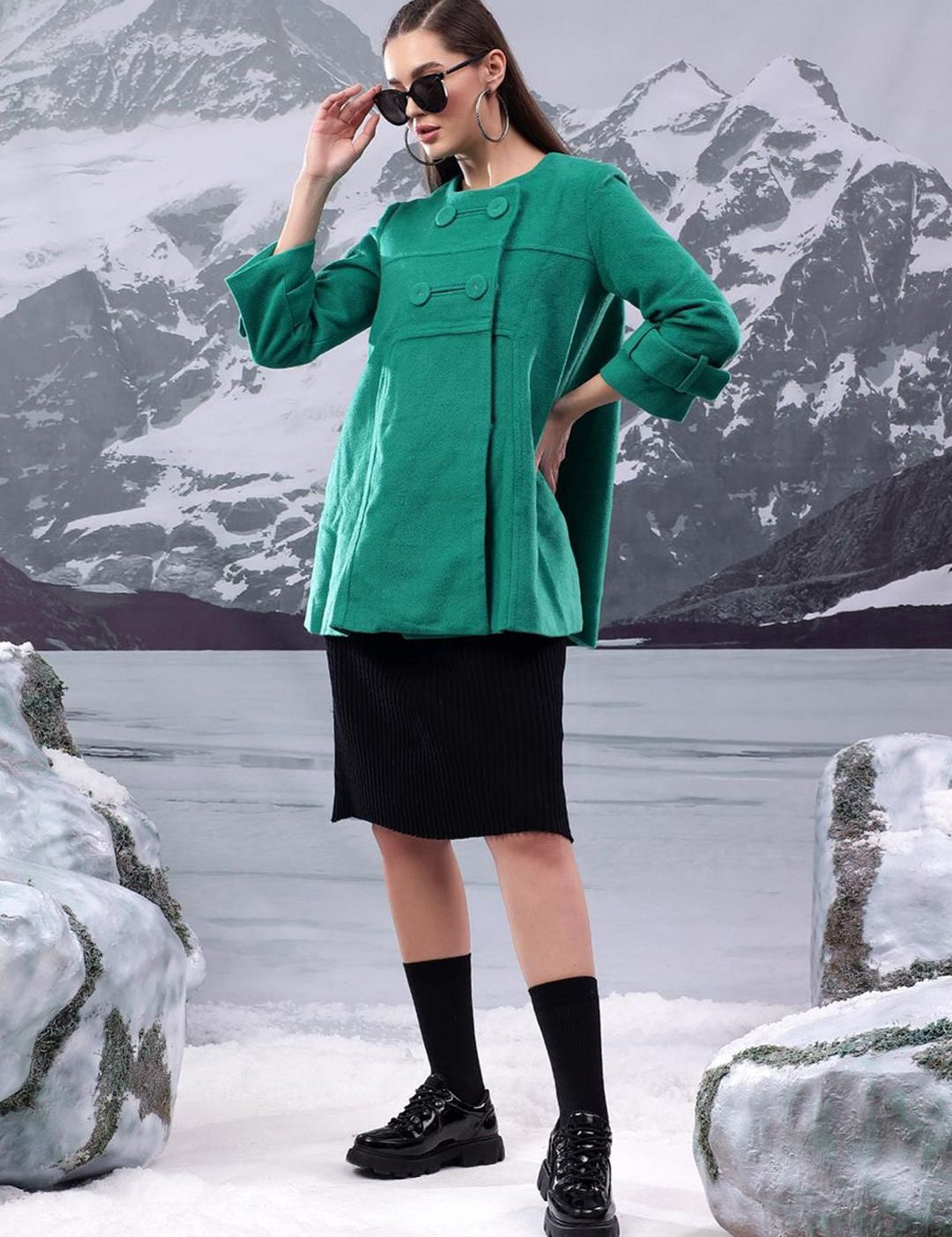 Kotty  Women Double-Breasted Hip Length Overcoat