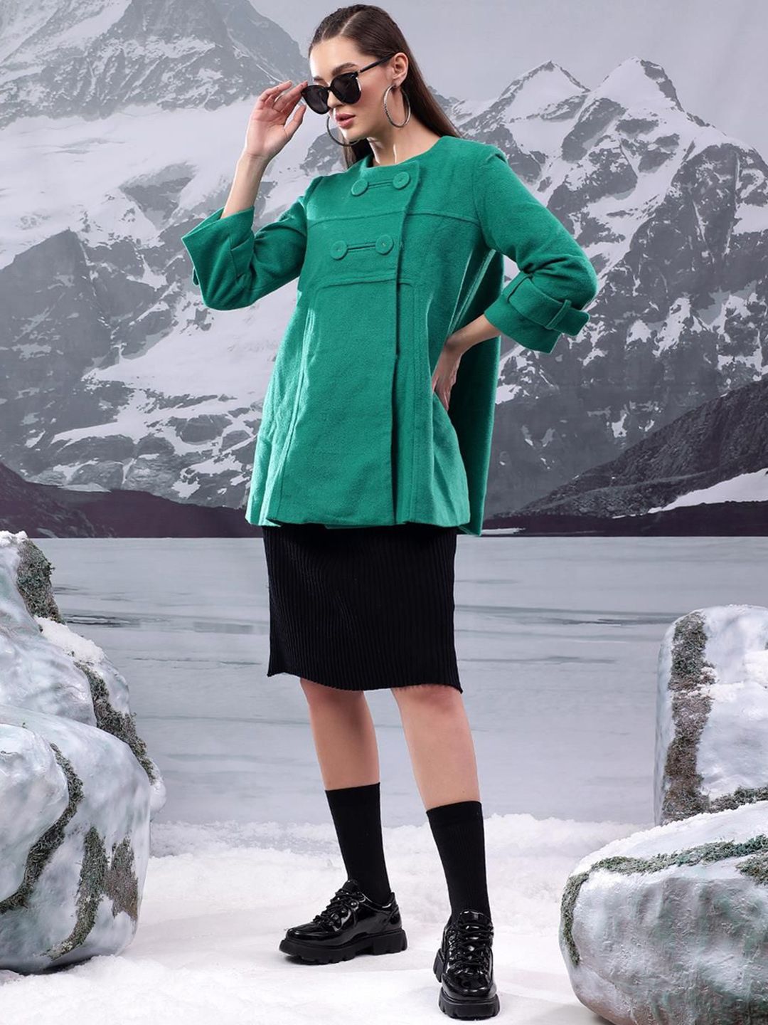 Kotty  Women Double-Breasted Hip Length Overcoat