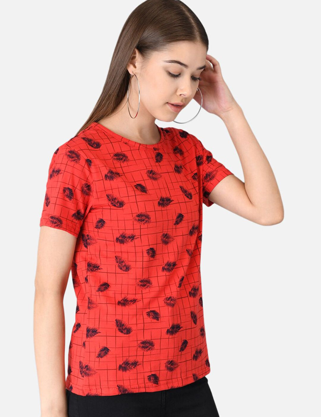 Kotty Women Red Printed Round Neck T-shirt