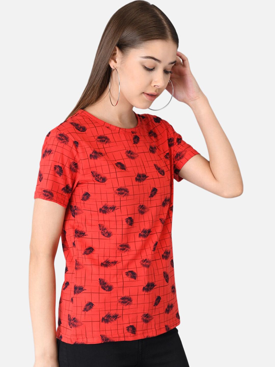 Kotty Women Red Printed Round Neck T-shirt