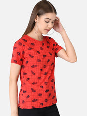 Kotty Women Red Printed Round Neck T-shirt