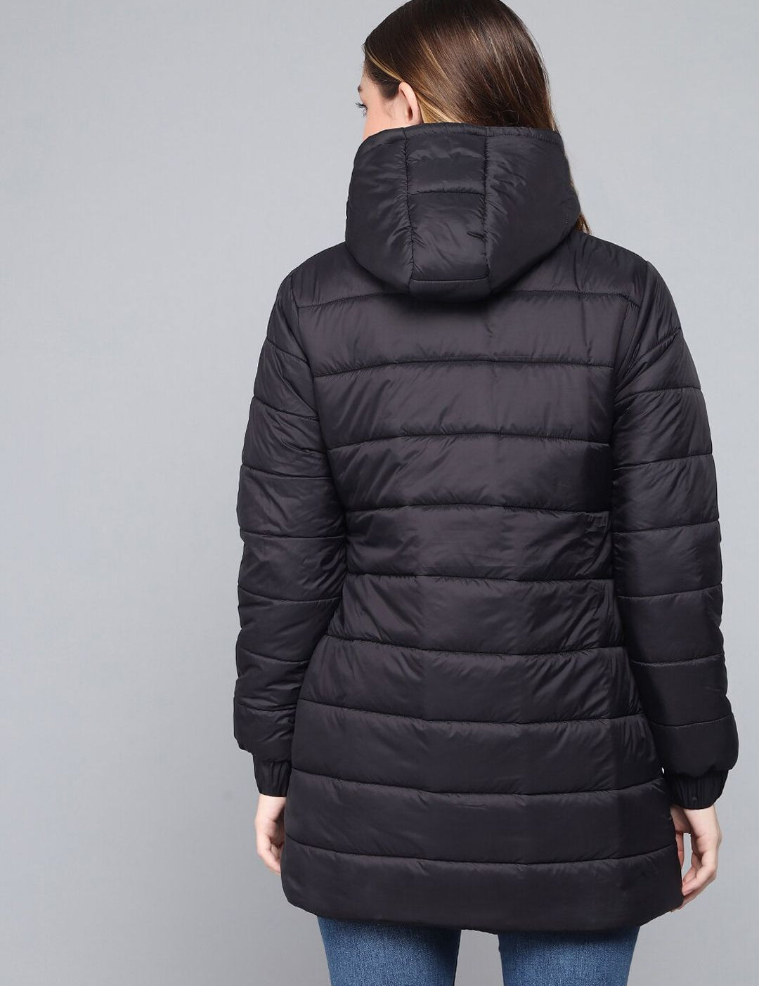 Kotty Women Black Longline Outdoor Puffer Jacket
