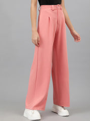 KOTTY BIZwear Women Baby Pink Relaxed Straight Leg High-Rise Easy Wash Pleated Trousers
